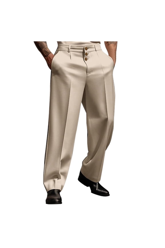 Men's Solid Three Button Straight Suit Pants - Durable Material, Fashion Design, Daily Use - Size S-XXXL