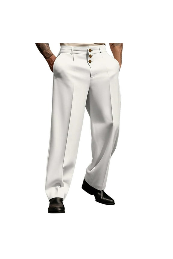 Men's Solid Three Button Straight Suit Pants - Durable Material, Fashion Design, Daily Use - Size S-XXXL