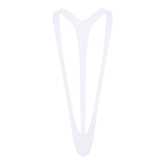 Men's Solid Tight Thong Underwear Swimwear Conjoined V Shaped Briefs, White