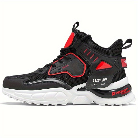 Men's Solid Trendy Chunky Shoes With Shock Absorption, Comfy Non Slip Lace Up Sneakers For Men's Outdoor Activities