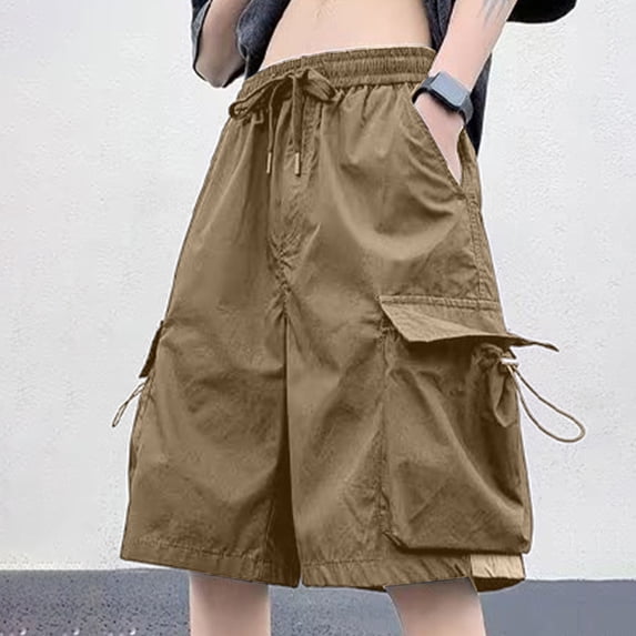 Men's Solid Utility Cargo Shorts with Drawstring Elastic Waist Multi-Pocket