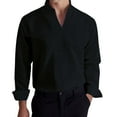 thumbnail image 1 of Men's Solid V-Neck Long Sleeve Shirt - Polyester Blend, Stand Collar, Casual Business Style for All Seasons, 1 of 5