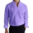 thumbnail image 1 of Men's Solid V-Neck Long Sleeve Shirt - Polyester Blend, Stand Collar, Casual Business Style for All Seasons, 1 of 5