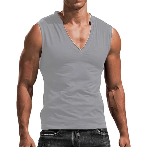 Men's Solid V Neck Tank Top - Casual Breathable Sleeveless T-Shirt for Summer Beach & Workout