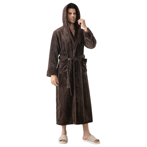 Men's Solid Velvet Loungewear Thermal Long Sleeve Sleepwear Bandage Nightgown Pajama Top With Pockets Comfort Casual Lounge Wear