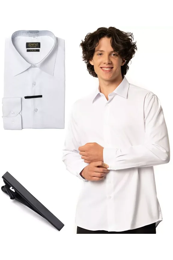 Men's Solid White Dress Shirt Stretch Cotton Tailored Slim Fit Long Sleeve Spread Collar Non Iron Button Down (US, Neck Sleeve, 15, 15.5, 34, 35, White Regular Cuff)