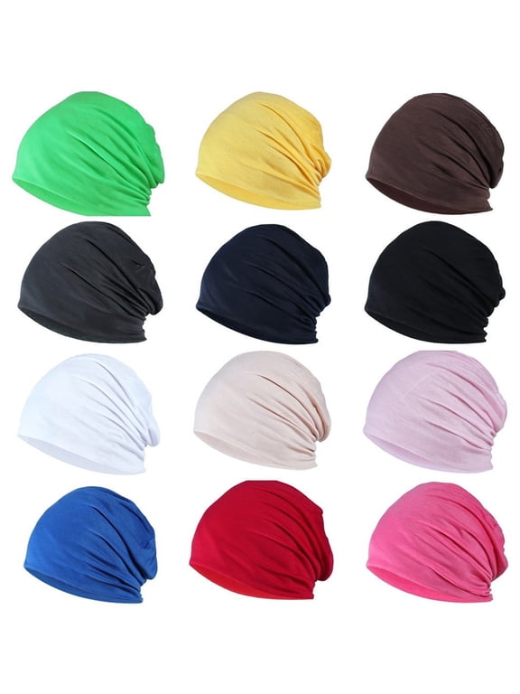 Men's Solid Wool Stretch Drawstring Hat Knit Hair Loss Head Scarf Wrap