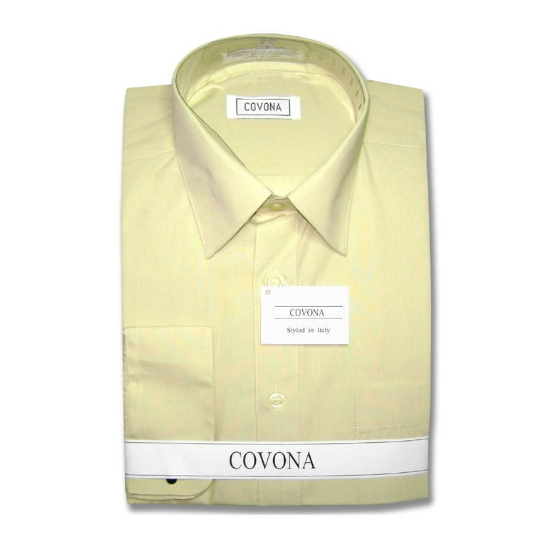 Men s Solid YELLOW Lemon Color Dress Shirt w Convertible Cuffs sz