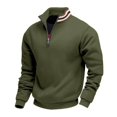 thumbnail image 1 of Men's Solid-color Casual Fleece Hoodie, Loose Stand-up Collar Semi-zipper Casual Sport Pullover Hoodie for Men,Army Green,L, 1 of 8