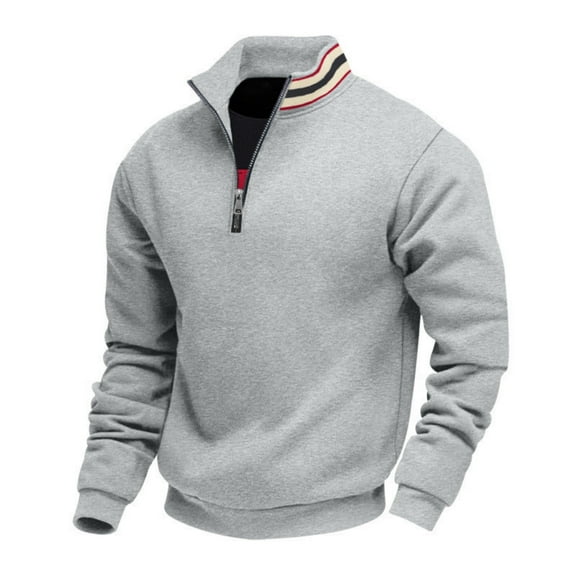 Men's Solid-color Casual Fleece Hoodie, Loose Stand-up Collar Semi-zipper Casual Sport Pullover Hoodie for Men,Light Gray,L