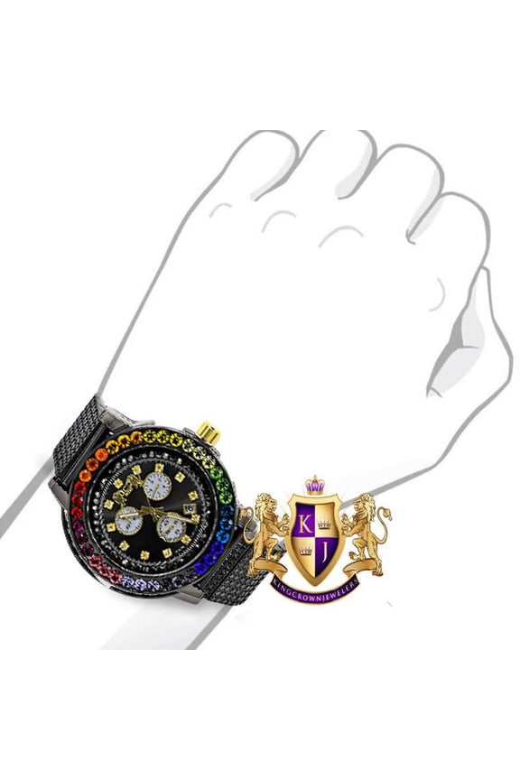 Men's Solitaire Exclusive Custom Time Piece Black Gold Finish Simulated Diamond Luxury Watch XL W/Date