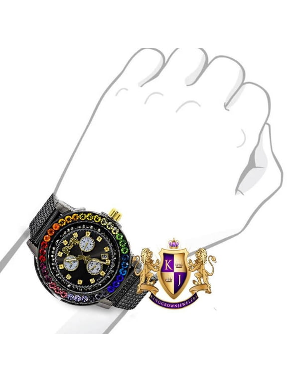 Men's Solitaire Exclusive Custom Time Piece Black Gold Finish Simulated Diamond Luxury Watch XL W/Date