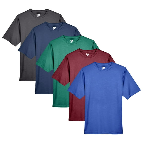 Men's Sonic Heather Performance T-Shirt, 100% Polyester Sonic Heather Interlock Bulk Tees, Short Sleeve Crewneck Multi Pack Tee, Assorted Solid T-Shirts (Bright Color 5 Pack, L)