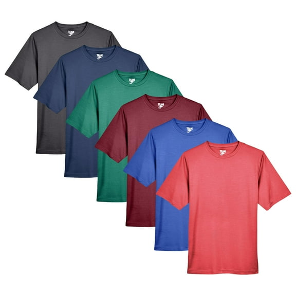 Men's Sonic Heather Performance T-Shirt, 100% Polyester Sonic Heather Interlock Bulk Tees, Short Sleeve Crewneck Multi Pack Tee, Assorted Solid T-Shirts (Bright Color 6 Pack, XL)