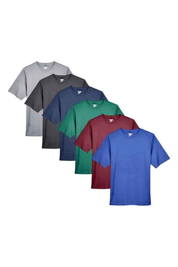Men's Sonic Heather Performance T-Shirt, 100% Polyester Sonic Heather Interlock Bulk Tees, Short Sleeve Crewneck Multi Pack Tee, Assorted Solid T-Shirts (Dark Color 6 Pack, 4XL)