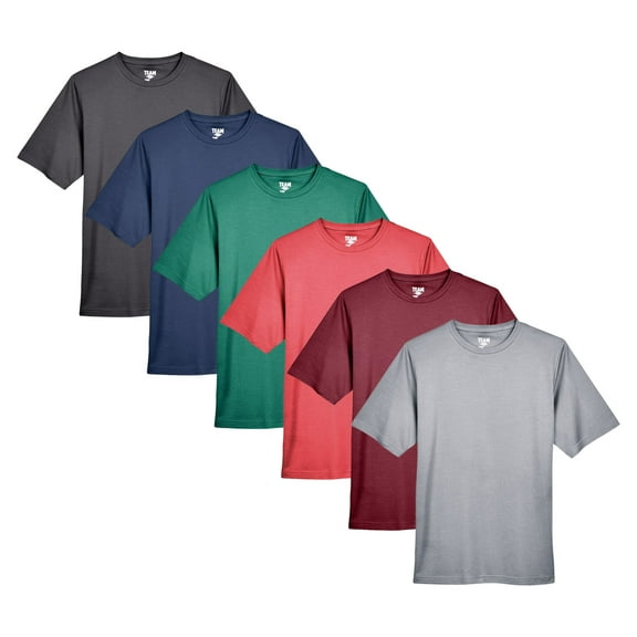 Men's Sonic Heather Performance T-Shirt, 100% Polyester Sonic Heather Interlock Bulk Tees, Short Sleeve Crewneck Multi Pack Tee, Assorted Solid T-Shirts (Dark+Bright Color 6 Pack, M)