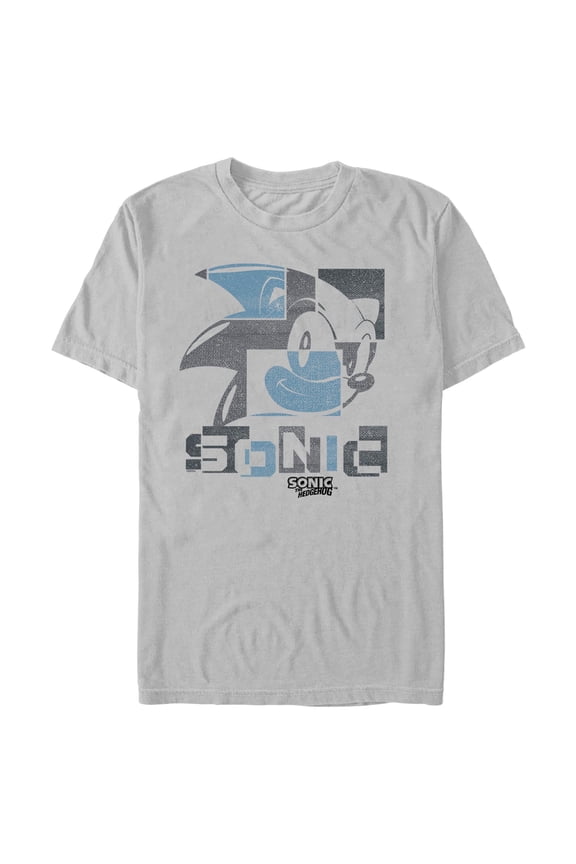 Men's Sonic the Hedgehog Black and Blue Distressed Abstract Portrait Graphic T-Shirt