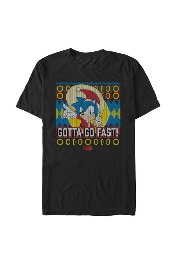Men's Sonic the Hedgehog Gotta Go Fast! Ugly Christmas Sweater Print Graphic T-Shirt