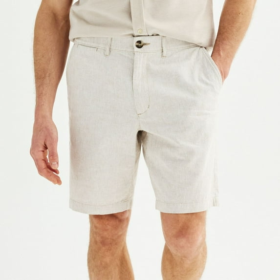 Men's Sonoma Goods For Life® 9" Flexwear Flat Front Shorts Color: Beige Stripe Size: 28 9 IN