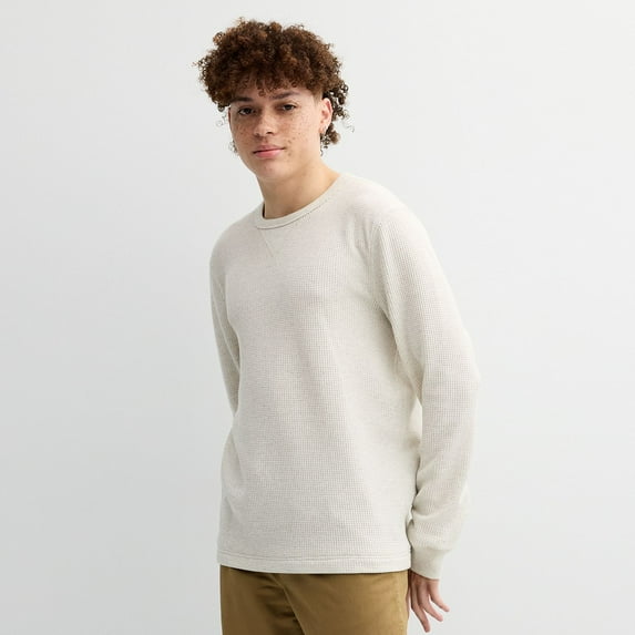 Men's Sonoma Goods For Life® The Essential Waffle Thermal Tee Color: Ivory Heather Size: M