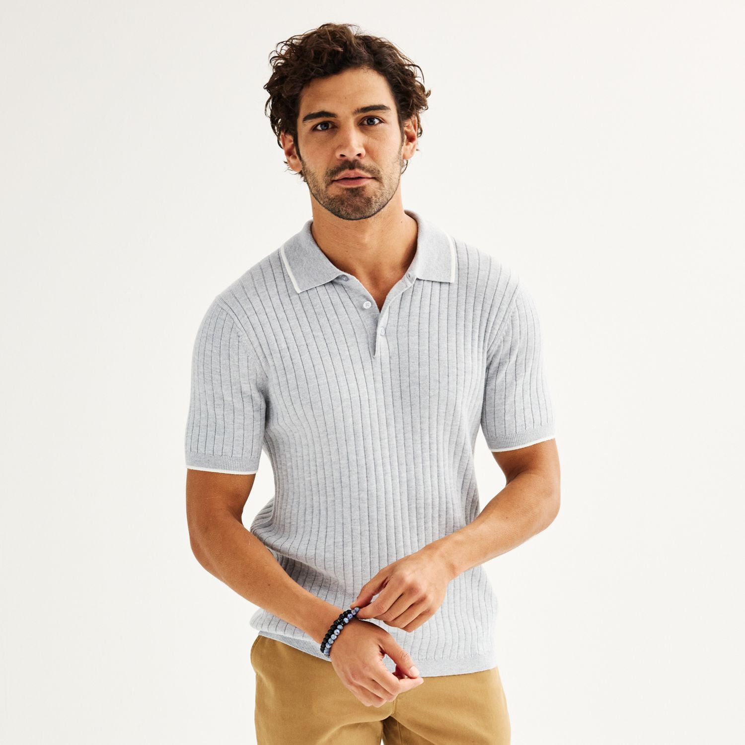 Men's Sonoma Goods For Life® Tipped Sweater Polo Color: Light Gray