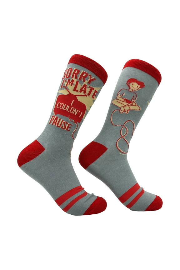 Men's Sorry Im Late I Couldnt Pause Socks Funny Sarcastic Gaming Graphic Footwear