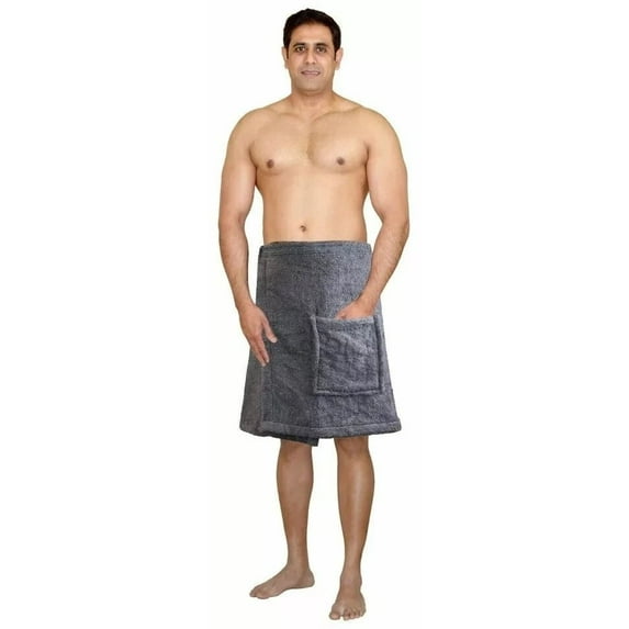 Juicy Trendz Men’s Cotton Spa Bath Wrap with Adjustable Closure & Pockets, Lightweight Quick Dry Shower Towel CharCoal L/XL