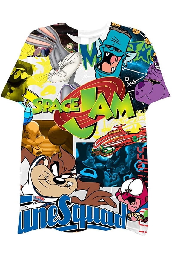 Men's Space Jam A New Legacy Short Sleeve T-Shirt- Looney Tunes Tune Squad Bugs Bunny T-Shirt 100% Polyester
