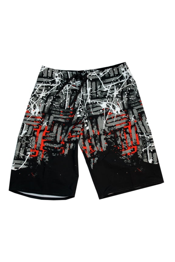 Men's Spandex Beach Wear Board Shorts with Pocket in Black Wild Print 30