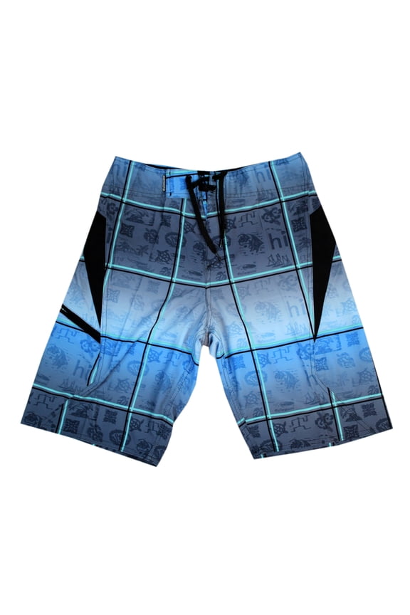 Men's Spandex Beach Wear Board Shorts with Zipped Pocket in Blue Turtle Print 28