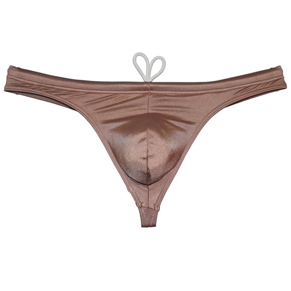 Men's Spandex Lining Swimsuit Boxer Briefs Shiny Swimwear Surf Drawstring Flat Front Trunks Light Brown-XL