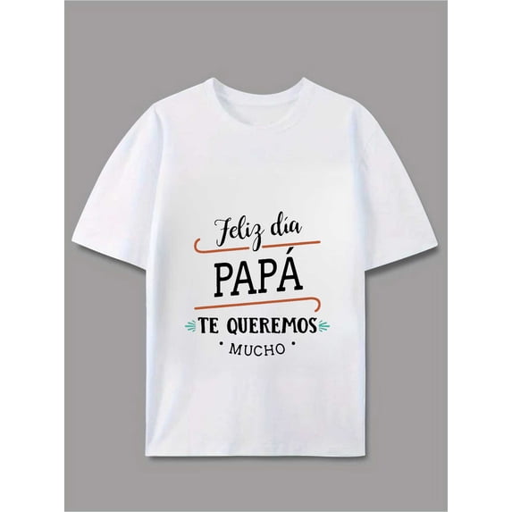 Men's Spanish Feliz Dia PAPA T-Shirt - Retro Spanish & English Happy Birthday Dad Gift Suitable for Father's Day, Lightweight Crew Neck Short Sleeve Casual Shirt, Machine