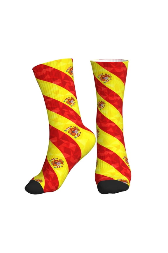 Men's Spanish Flag Novelty Athletic Socks Women's Digital Printing Funky Patterned Crew Socks