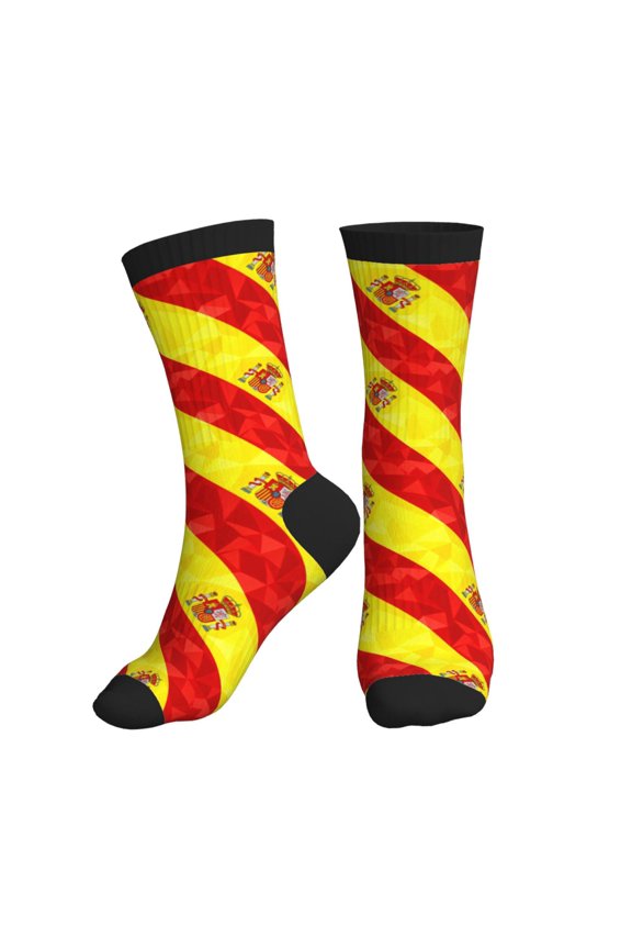 Men's Spanish Flag Novelty Athletic Socks Women's Digital Printing Funky Patterned Crew Socks