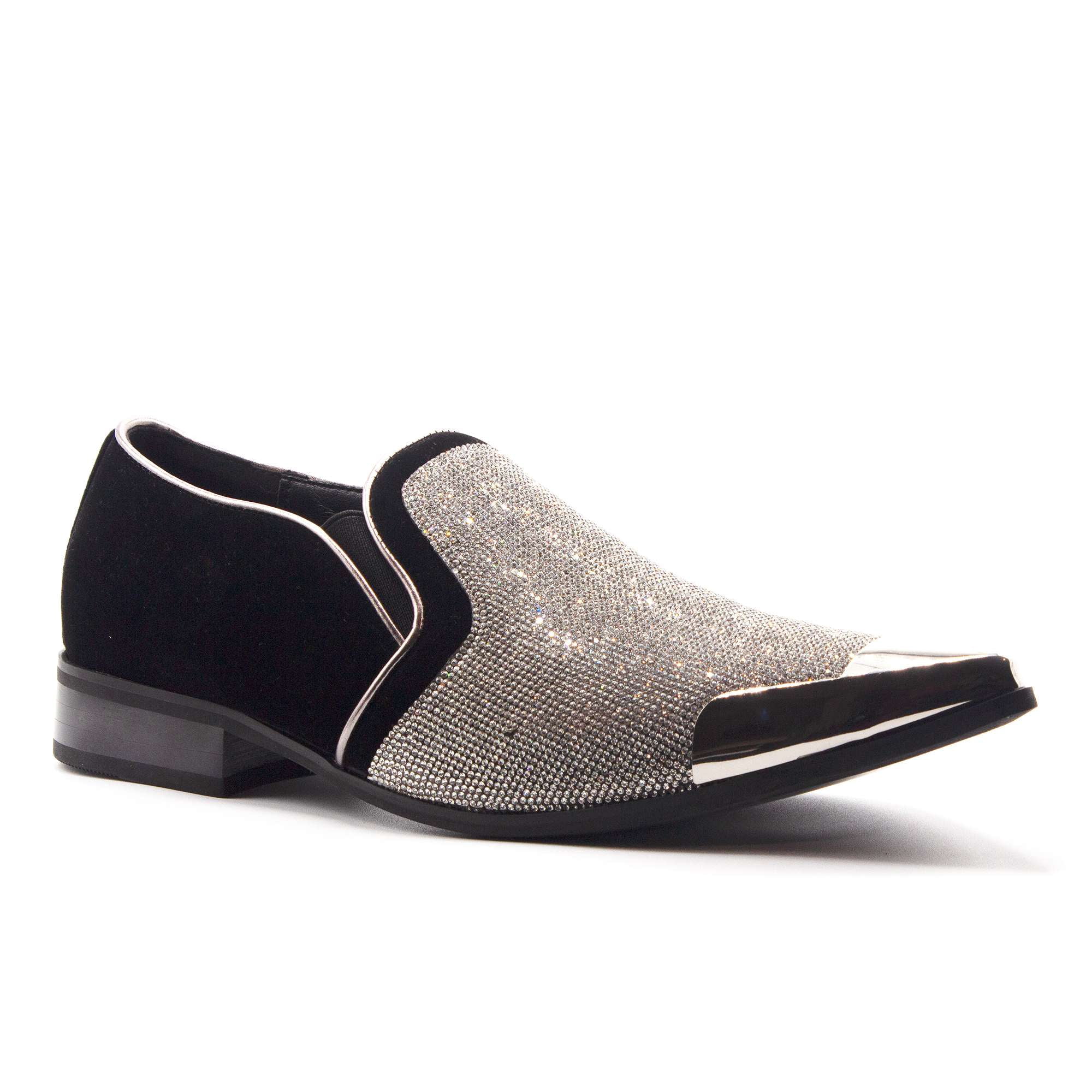 Men's Sparkle Bling Slip On Metal Tip Pointy Toe Formal Loafers Dress  Shoes, Silver, 7