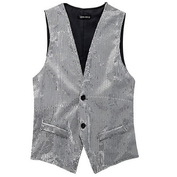Men's Sparkle Sequins Waistcoat Open Front Jacket Sleeveless Slim Fit Coat Vest Tops Business Gentleman Gilet Prom Party Tuxedo