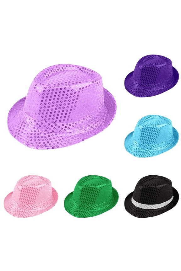 Men's Sparkling Sequin Jazz Hat, Stage Performance Fedora Hat with All Over Glitter, Festival Party Costume Hat for Dance, Halloween, Cosplay and Themed Events Dark Purple