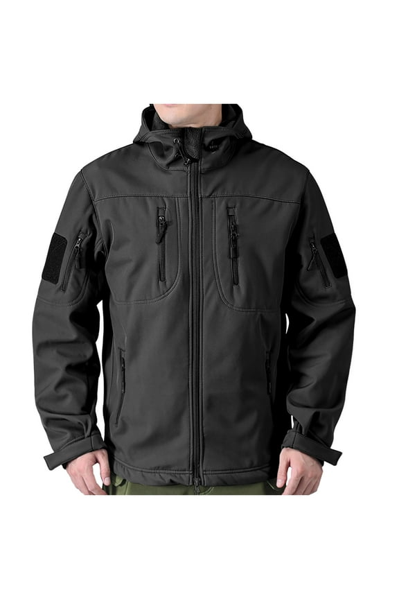 Men's Special Ops Military Tactical Rain Jackets Winter Warm Fleece Softshell Hooded Raincoat Snowboard Velvet Warm Climbing Jackets Black XXXL