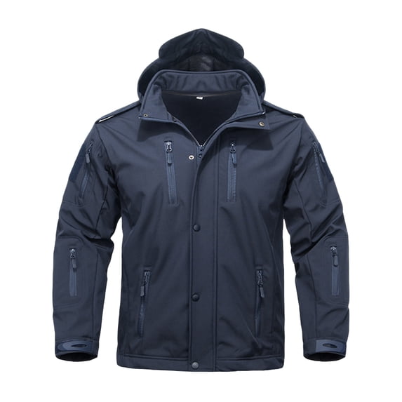 Men's Special Ops Military Tactical Soft Shell Winter Warm Fleece Lined Jacket Rain Hood Coat Hiking Snowboard for Skiing, Snowboarding and Winter Mountain Sports, Navy, L