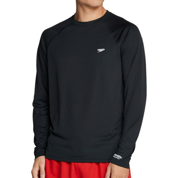Men's Speedo 7748221 Easy Regular Fit Long Sleeve Swim Shirt (Speedo Black L)