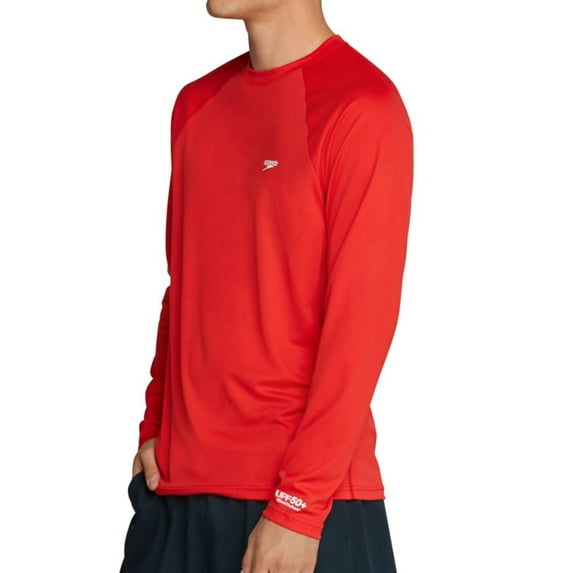 Men's Speedo 7748221 Easy Regular Fit Long Sleeve Swim Shirt (Speedo Red 2XL)