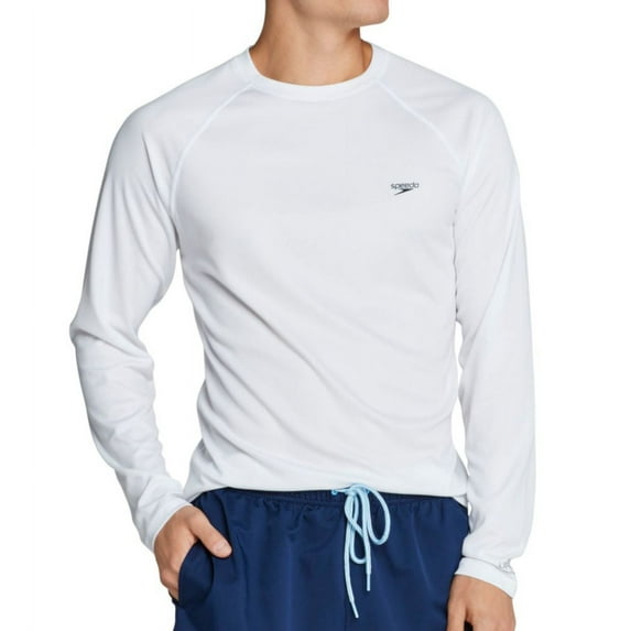 Men's Speedo 7748221 Easy Regular Fit Long Sleeve Swim Shirt (White L)