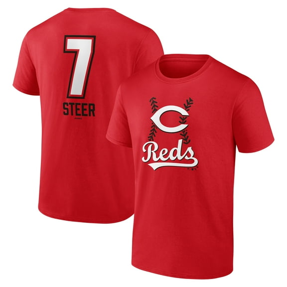 Men's Spencer Steer Red Cincinnati Reds Name & Number Fastball T-Shirt