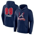 thumbnail image 1 of Men's Spencer Strider Navy Atlanta Braves Fastball Player Name & Number Pullover Hoodie, 1 of 3
