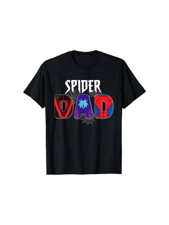 Men's Spider-Dad Tee - Black, Short Sleeve, Crew Neck - Ideal For Family Birthday & Casual Wear