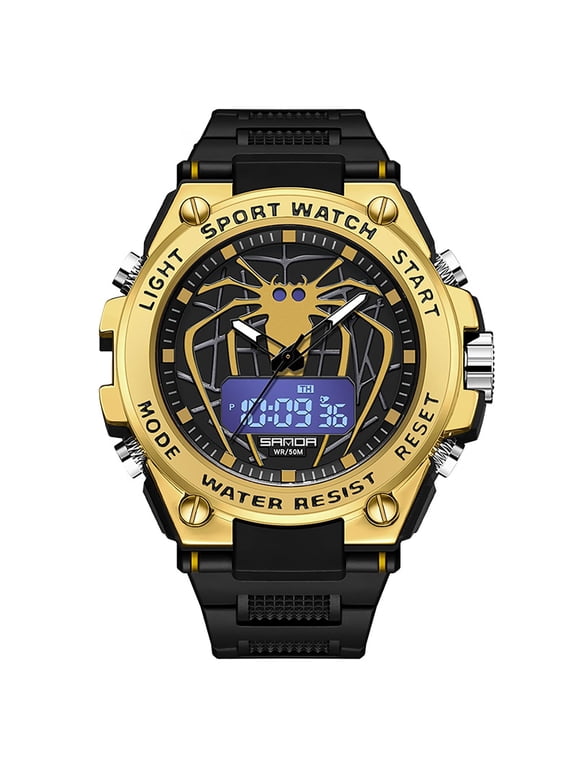 Men's Spider Design Watch Outdoor Sports Waterproof Alarm Calendar Multi-Function Luminous Stopwatch with Digital and Analog Dual Display Watches for Men