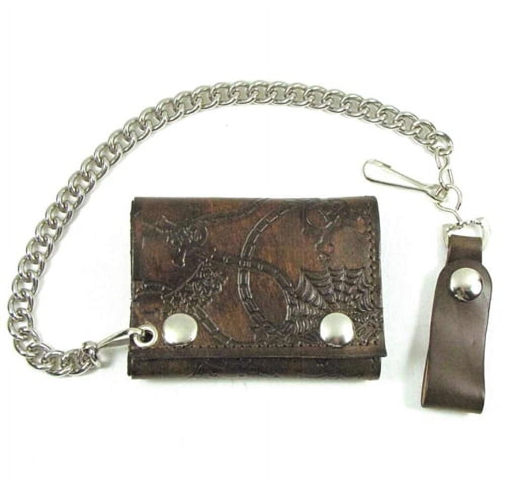 Men's Biker Chain Wallet - Tri-fold Nylon Wallet With 15" Chain, Motorcycle Rider Style