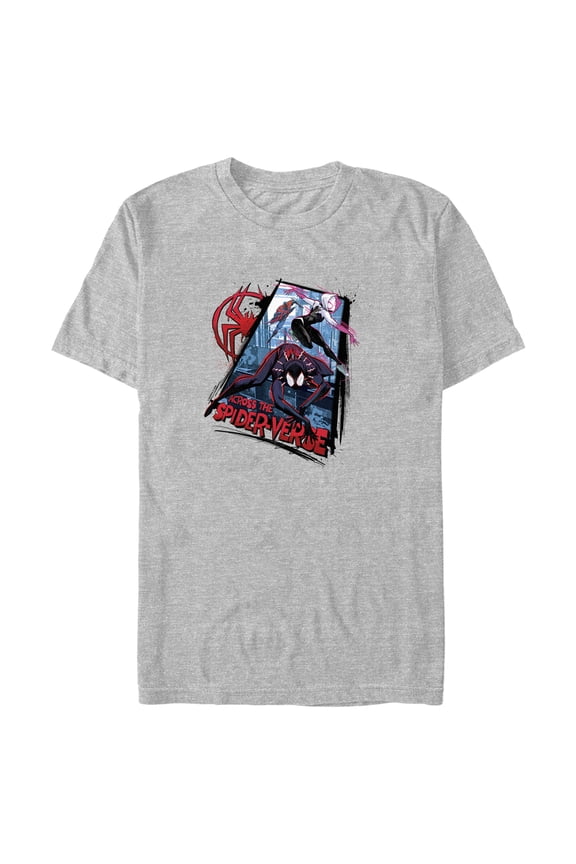 Men's Spider-Man: Across the Spider-Verse Characters Logo Graphic Tee Athletic Heather X Large