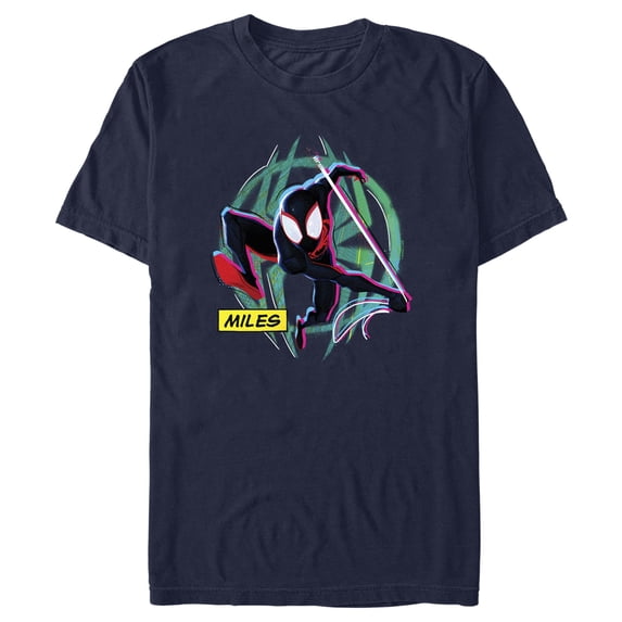 Men's Spider-Man: Across the Spider-Verse Miles Logo Graphic Tee Navy Blue Small