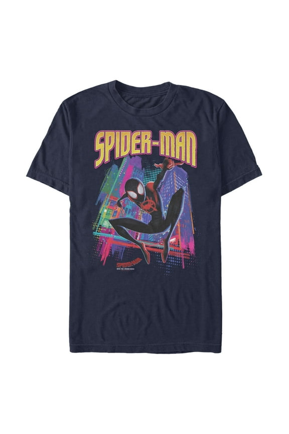 Men's Spider-Man: Into the Spider-Verse Miles Morales Cityscape  Graphic T-Shirt